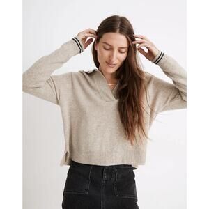 Madewell Davis Polo Collar Cropped Merino Wool Sweater Oatmeal Size Small